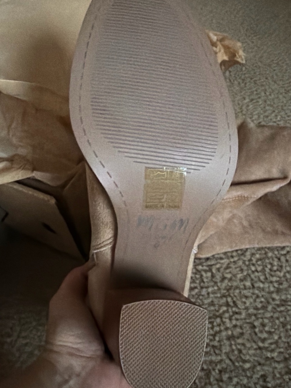 Women's Over-the-Knee Suede Boots in Taupe with Block Heel - Picture 6 of 7